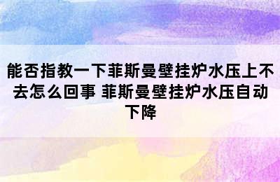 能否指教一下菲斯曼壁挂炉水压上不去怎么回事 菲斯曼壁挂炉水压自动下降